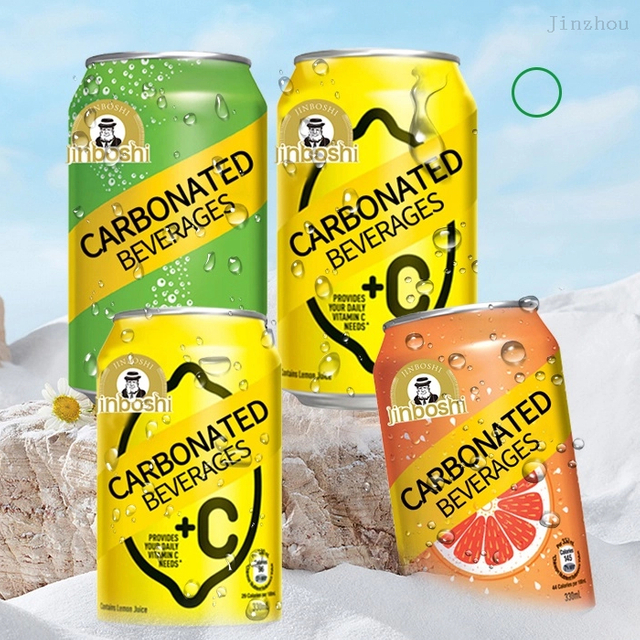 批发自有品牌 330ML 罐装果汁起泡碳酸异国苏打水水软饮料 