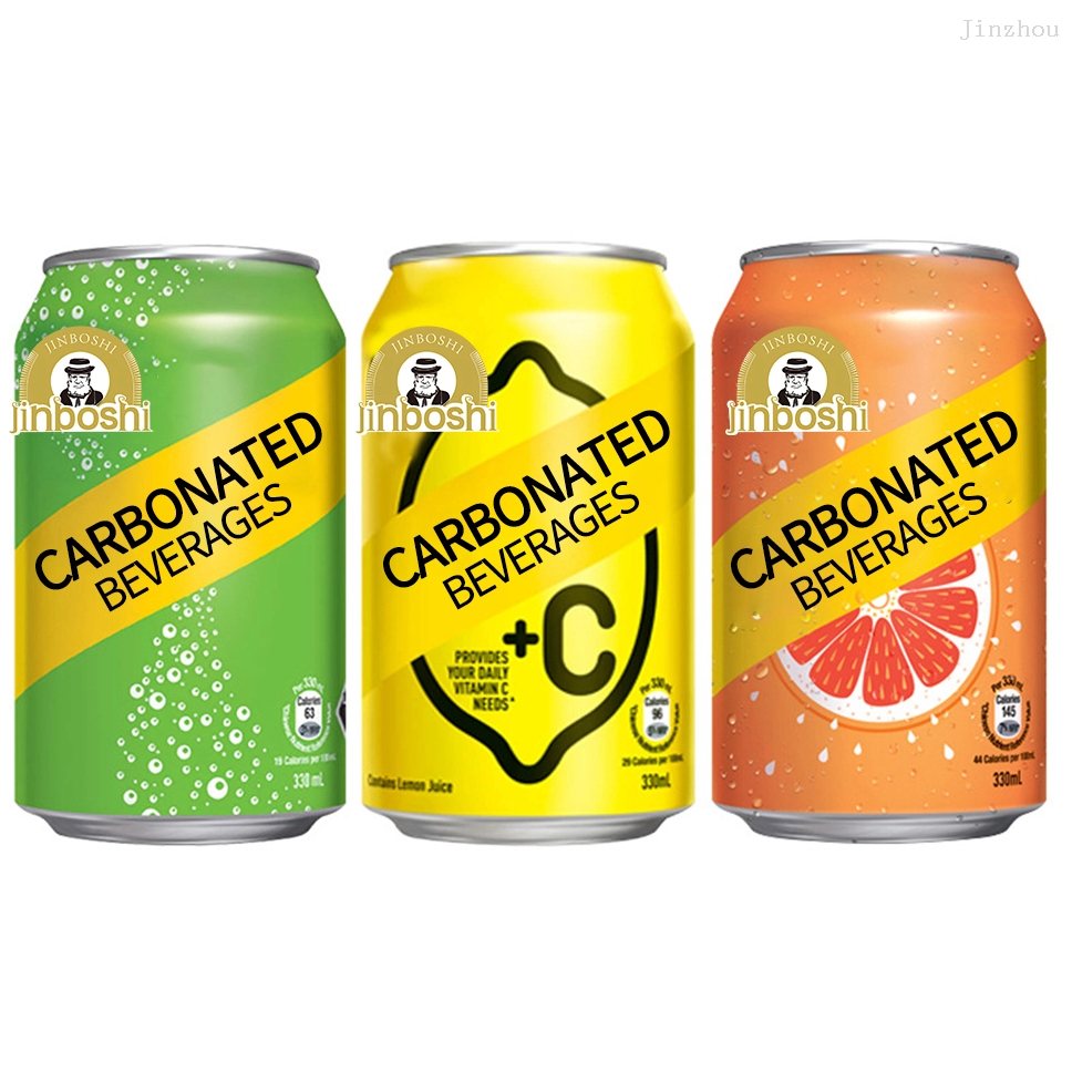 批发自有品牌 330ML 罐装果汁起泡碳酸异国苏打水水软饮料 