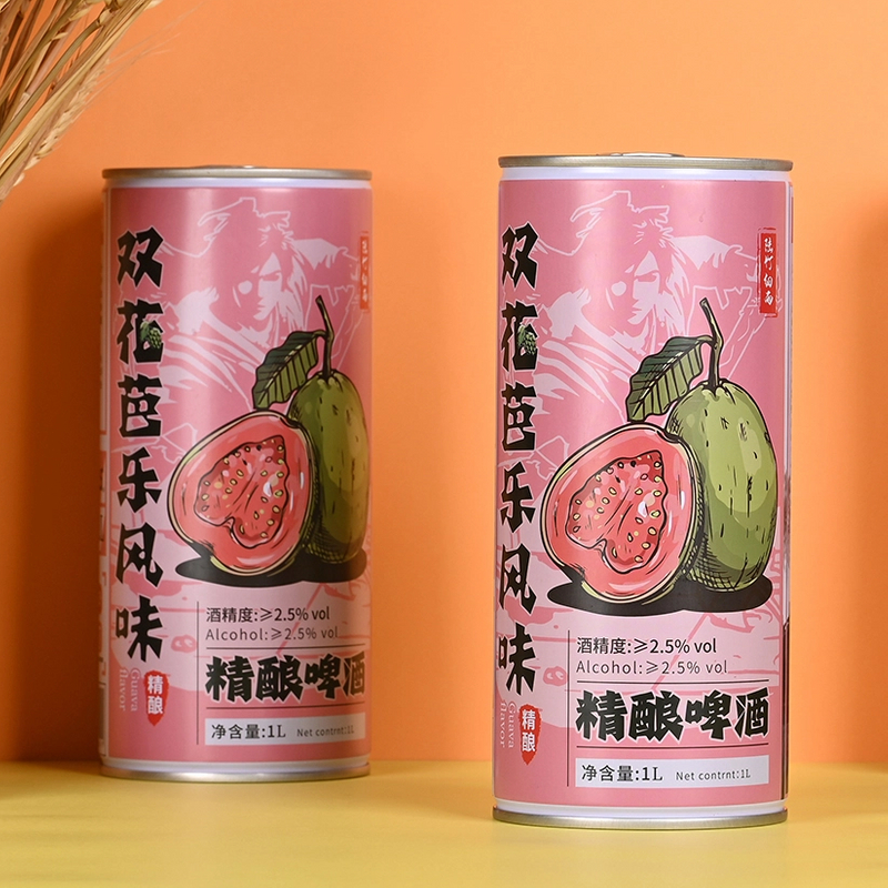 批發OEM 330ml 500ml 1L鋁彈出罐裝番石榴味混合物工藝水果啤酒 